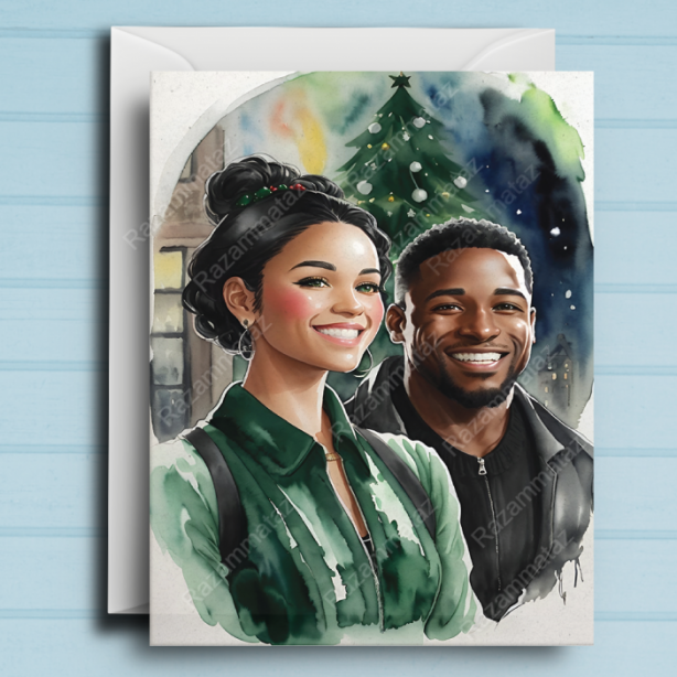 Interracial Couple N Christmas Card